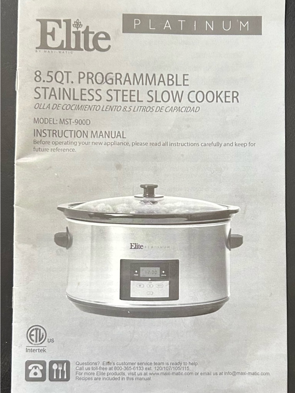 Elite Platinum 8.5QT Programmable Stainless Steel Slow Cooker (New in Box)